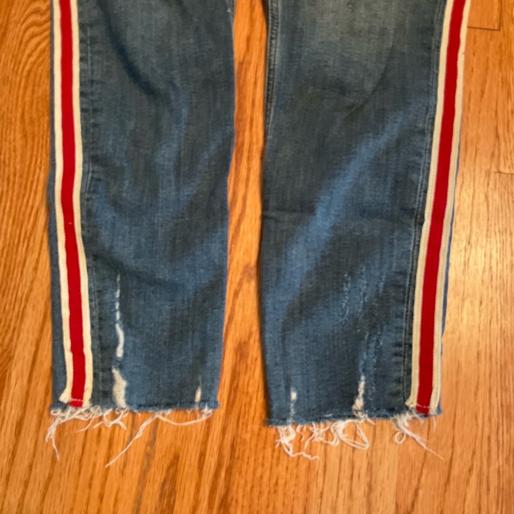 Zara Jeans with Red and White Side Stripe, Distressed and Frayed, 5-Pock… - Picture 5 of 11